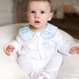 Boys Blue Carousel Handmade Sleepsuit & Bib Set