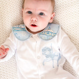 Boys Blue Carousel Handmade Sleepsuit & Bib Set