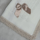 Baby's Lace White Shawl With Beige Trim