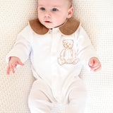 Boys Brown Bear Handmade Sleepsuit & Bib Set