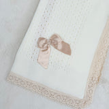 Baby's Lace White Shawl With Beige Trim