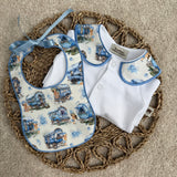 Baby Boys Blue Vardo Handmade Baby grow and Bib