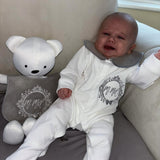 Perfect Little Thing Boys Grey Crest Handmade Sleepsuit And Bib