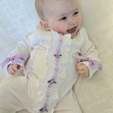 Baby Girls Handmade Lilac Frill Sleepsuit & Headband