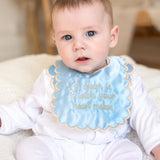 Boys Satin Crest Handmade Sleepsuit & Bib Set
