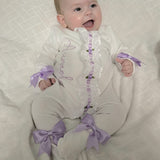 Baby Girls Handmade Lilac Frill Sleepsuit & Headband