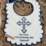 Baby's Personalised Handmade Christening Navy Bib