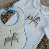 Baby Boys White Horse Sleepsuit & Bib Set