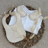 Boys Ivory Bear Handmade Sleepsuit And Bib