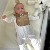Perfect Little Thing Unisex Beige Bear Handmade Sleepsuit And Bib