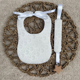 Baby's Handmade White Dior Bib & Dummy Clip Set