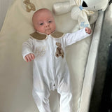 Perfect Little Thing Unisex Beige Bear Handmade Sleepsuit And Bib