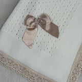 Baby's Lace White Shawl With Beige Trim