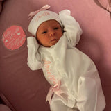 Perfect Little Thing Girls Bow Personalised Sleepsuit Set - Pink