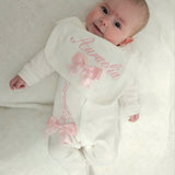 Perfect Little Thing Girls Bow Personalised Sleepsuit Set - Pink