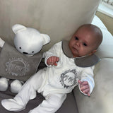 Perfect Little Thing Boys Grey Crest Handmade Sleepsuit And Bib