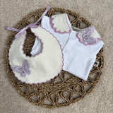 Girls White & Lilac Butterfly Handmade Sleepsuit And Bib