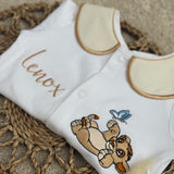 Baby Boys Lion Cub With Butterfly Handmade Sleepsuit & Bib