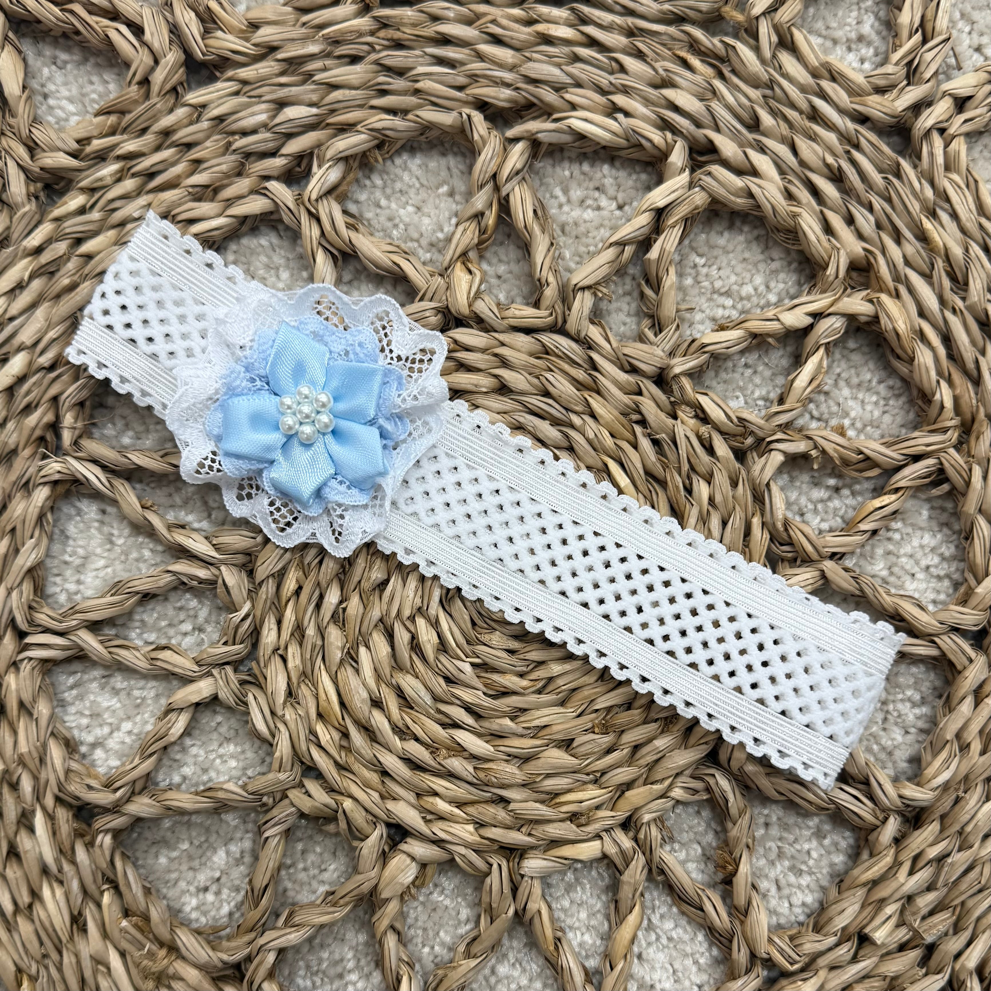 Baby Girls Headband with a blue Flower Perfect Little Thing Baby Girls Headband with a blue Flower Perfect Little Thing
