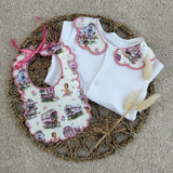 Baby Girls Pink Vardo Handmade Baby grow and Bib