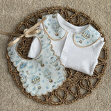 Boys Blue Hot Air Balloon Handmade Sleepsuit & Bib Set