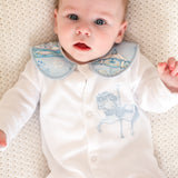 Boys Blue Carousel Handmade Sleepsuit & Bib Set