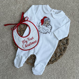 Baby’s Christmas Unisex Santa’s Sleepsuit & Hamdmade Bib