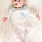 Boys Blue Carousel Handmade Sleepsuit & Bib Set