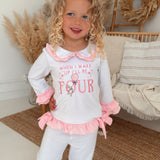 Girls White & Pink Birthday Frilly Pyjamas