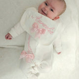 Perfect Little Thing Girls Bow Personalised Sleepsuit Set - Pink
