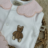Baby Girls Pink Bear Handmade Sleepsuit & Bib