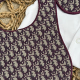 Baby’s Jacquard Burgundy Handmade Sleepsuit, Bib & Dummy Clip Set