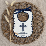 Baby's Personalised Handmade Christening Navy Bib