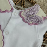 Girls White & Lilac Butterfly Handmade Sleepsuit And Bib
