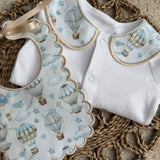 Boys Blue Hot Air Balloon Handmade Sleepsuit & Bib Set