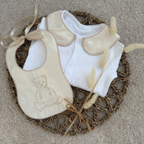 Boys Ivory Bear Handmade Sleepsuit And Bib