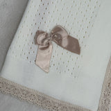 Baby's Lace White Shawl With Beige Trim