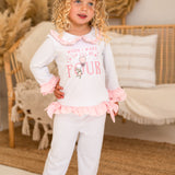 Girls White & Pink Birthday Frilly Pyjamas