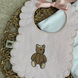 Baby Girls Pink Bear Handmade Sleepsuit & Bib