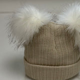 Baby's Beige Double Pom Pom Hat