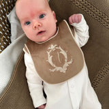 Boy's Beige Crest Handmade Sleepsuit And Bib