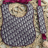 Baby's Jacquard Burgundy Dior Bib & Dummy Clip Set