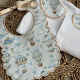 Boys Blue Hot Air Balloon Handmade Sleepsuit & Bib Set