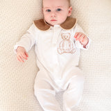 Boys Brown Bear Handmade Sleepsuit & Bib Set