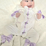 Baby Girls Handmade Lilac Frill Sleepsuit & Headband