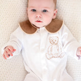 Boys Brown Bear Handmade Sleepsuit & Bib Set