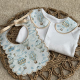 Boys Blue Hot Air Balloon Handmade Sleepsuit & Bib Set