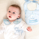 Boys Blue Carousel Handmade Sleepsuit & Bib Set