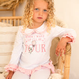 Girls White & Pink Birthday Frilly Pyjamas