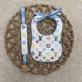 Baby's multi Colour inspired Bib & Dummy Clip Set
